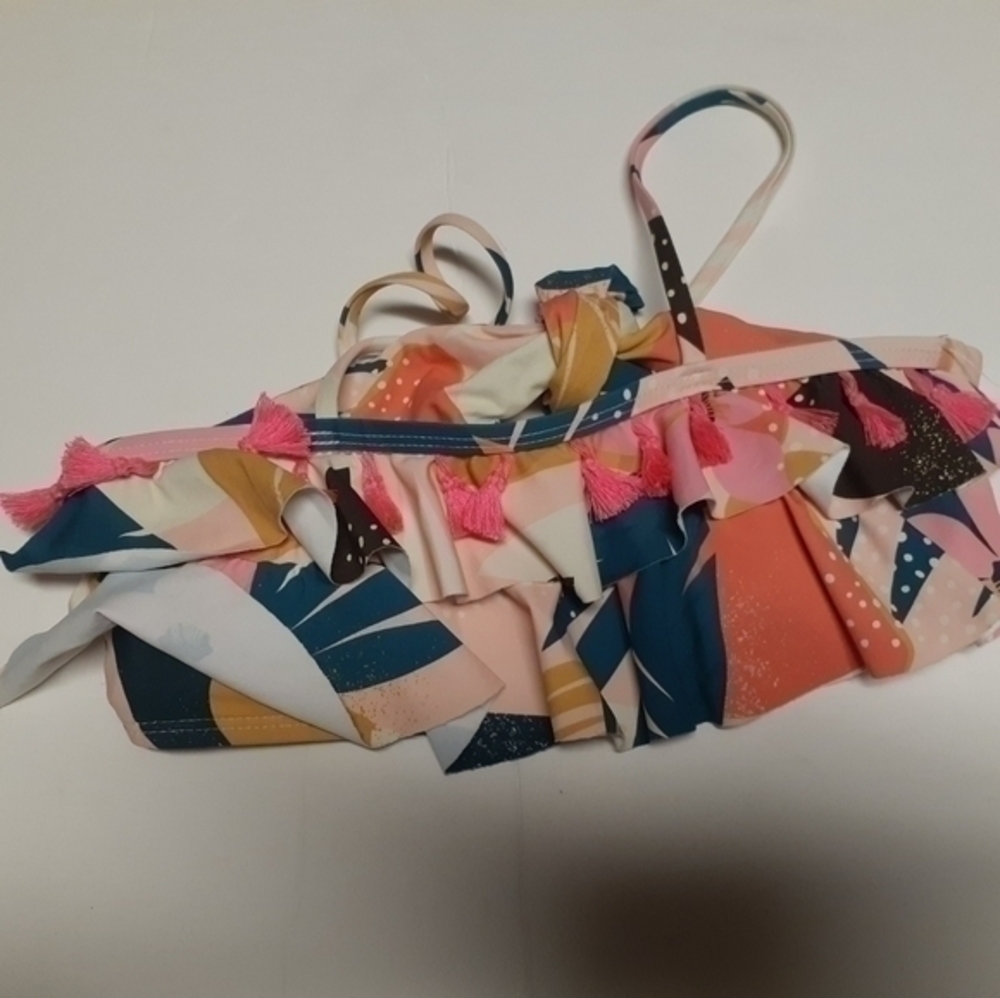 Bikini Top Multicolored Polka Dot and Tassels Top Size 12